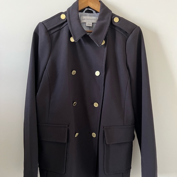 Liz Claiborne Navy Blue Double Breasted Coat Size L - Picture 1 of 11